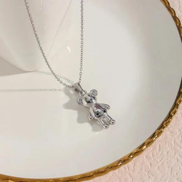NEW 925 STERLING SILVER CUTE BEAR PENDANT NECKLACE, NICE NECKLACE, CUTE NECKLACE - Picture 2 of 4